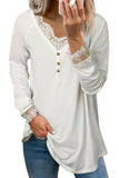 Lace Splicing Button V Neck Long Sleeve Top