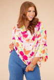 Floral Print Cowl Neck Plus Size Blouse