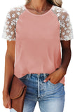 Crewneck Applique Splicing Sleeve Top