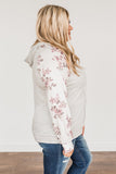 Plus Size Floral Raglan Sleeve Striped Hoodie