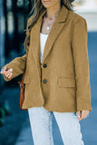 Brown Corduroy Lapel Casual Blazer with Pockets