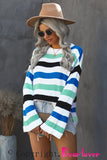 Casual Loose Bell Sleeves Striped Knit Sweater