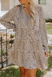 Leopard Print Ruffled V Neck Long Sleeve Mini Dress