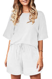 Khaki Crew Neck Short Sleeve Ribbed Lounge Set