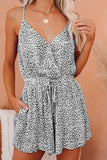 Spaghetti Straps V Neck Leopard Elastic Waist Romper