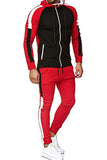 Men's Hooded Color Block Sweatshirt Sports Suit