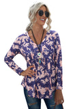 Leopard Tie Dye V Neck Pleated Long Sleeve Top