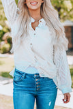 Sheer Wavy Textured Button Front Blouse