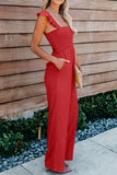 Red Flutter Sleeve Smocked Wide Leg Jumpsuit