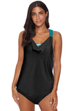 Cowl Neck Splicing Tank and Panty Tankini Set