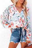 White Floral Print Drape Crop Blouse