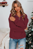 Wine Red Zipped Collar Sweatshirt