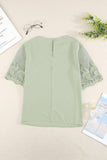 Green Floral Lace Sleeve Patchwork Top