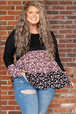 Floral Pattern Color Block Plus Size Pullover Top