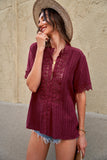 Crochet Hollow-out Lace Splicing Short Sleeve Top