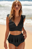 Open Back Ruched Halter Top Shorts Tankini Set