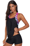 Blouson Striped Printed Strappy T-Back Push up Tankini Top
