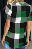 Plaid Pattern V Neck Short Sleeve Top