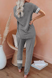 Striped Accent Short Sleeve and Joggers Set