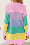 Rainbow Color Block Open Front Drape Oversized Knitted Cardigan