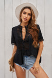 Crochet Hollow-out Lace Splicing Short Sleeve Top
