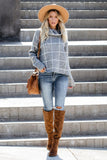 Beige Grid Pattern Turtleneck Sweater