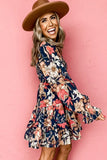 Floral Tiered Long Puff Sleeve Mini Dress