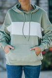 Green Contrast Wide Band Front Drawstring Hoodie