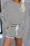 Striped Lounge Long Sleeves Shorts Set