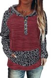 Color Block Leopard Long Sleeves Gray Hoodie