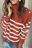 Striped Turtleneck Long Sleeve Sweater with Buttons