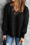 Gray/Beige Lace Scalloped V-Neck Side Split Loose Sweater