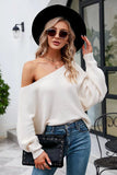 Solid Color Off The Shoulder Ribbed Long Sleeve Sweater