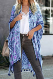 Boho Paisley Print Kimono Beach Cover up with Tassel