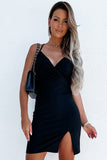 Criss Cross Spaghetti Strap Side Split Bodycon Mini Dress
