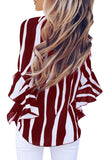 Vertical Stripes V Neck 3/4 Sleeve Blouse
