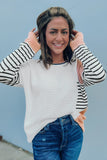Colorblock Striped Splicing Waffle Knit Long Sleeve Top
