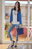 Navy Blue Color Block Long Sleeve Button Up Shirt