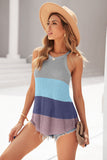 Gray Color Block Striped Knit Tank Top
