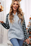 Plaid Splicing Kangaroo Pocket Buttoned Hoodie