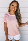 Crewneck Raglan Sleeve Striped Patchwork T-shirt