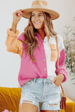 Rose Color Block Textured Long Sleeve Shirt with Pocket
