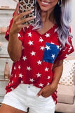 USA Star Print Patch Pocket Blue T-shirt