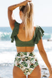 Floral Ruffled Hem High Waist Bikini Set