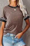 Contrast Color Leopard Stitching Crew Neck Tee