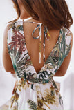 Floral Printed V Neck Open Back Sleeveless Maxi Dress