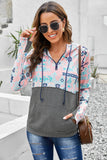 Boho Print Color Block Patchwork Zip Collar Sweatshirt