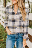 Khaki Chest Pocket Plaid Pattern Long Sleeve Shirt