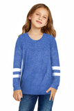 Crewneck Striped Color Block Girl's Long Sleeve Top