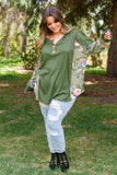 Plus Size Floral Patchwork Henley Top